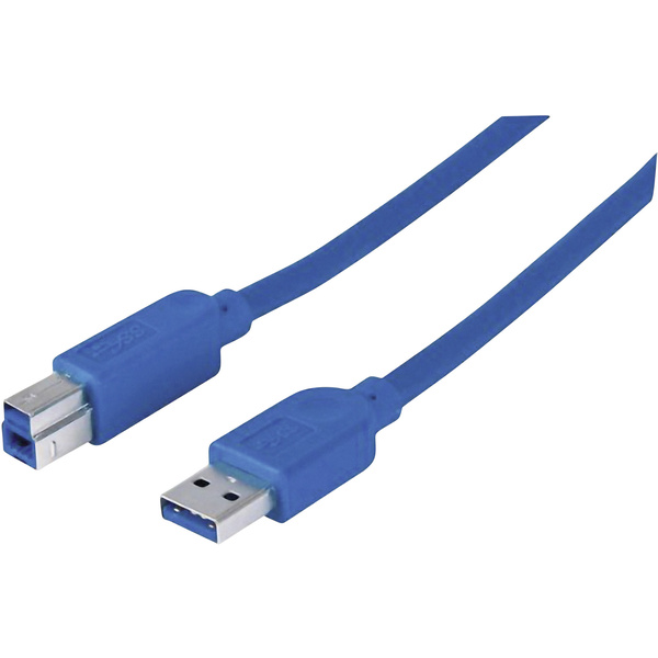 Manhattan USB-Kabel USB 3.2 Gen1 (USB 3.0 / USB 3.1 Gen1) USB-A Stecker, USB-B Stecker 2.00 m Blau vergoldete Steckkontakte, UL-zertifiziert 393881