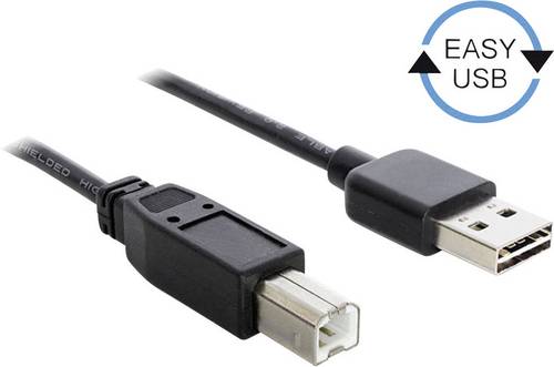 Delock USB-Kabel USB 2.0 USB-A Stecker, USB-B Stecker 1.00 m Schwarz beidseitig verwendbarer Stecke