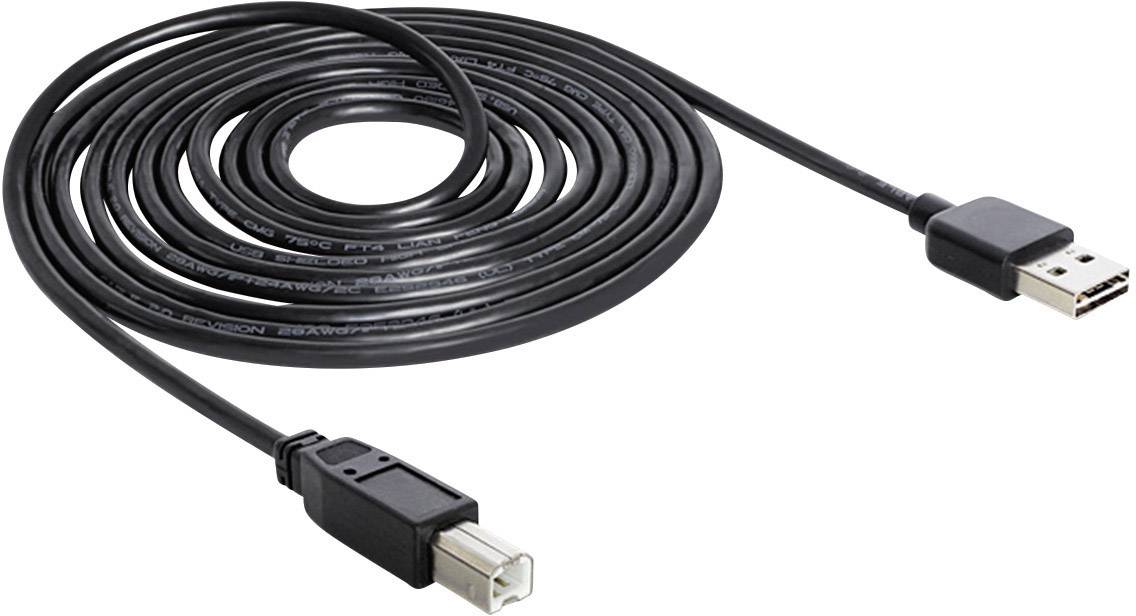 Delock USB-Kabel USB 2.0 USB-A Stecker, USB-B Stecker 3.00m Schwarz beidseitig verwendbarer Stecker, vergoldete Steckkontakte