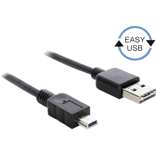 Delock USB-Kabel USB 2.0 USB-A Stecker, USB-Mini-B Stecker 5.00m Schwarz beidseitig verwendbarer Stecker, vergoldete