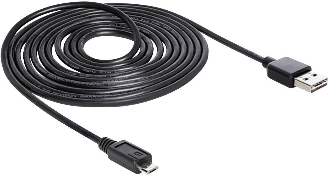 Delock 3.00 m Schwarz beidseitig verwendbarer Stecker, vergoldete Steckkontakte, UL-zertifiziert 83368