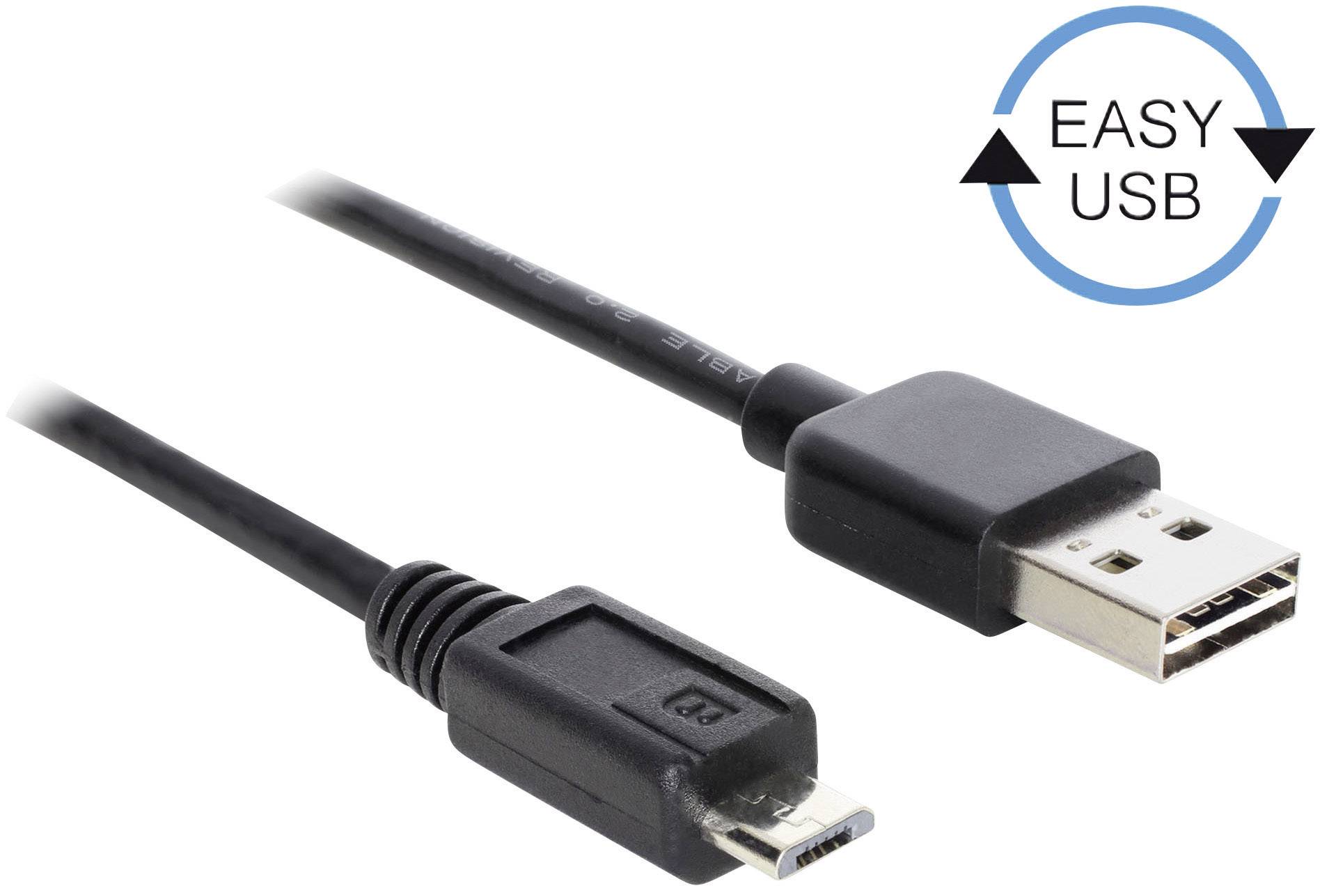 Delock USB-Kabel USB 2.0 USB-A Stecker, USB-Micro-B Stecker 5.00 m Schwarz beidseitig verwendbarer