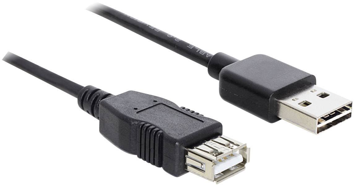Ein USB-Verlängerungskabel mit einem USB-A-Stecker auf der linken Seite und einer USB-A-Buchse auf der rechten Seite.