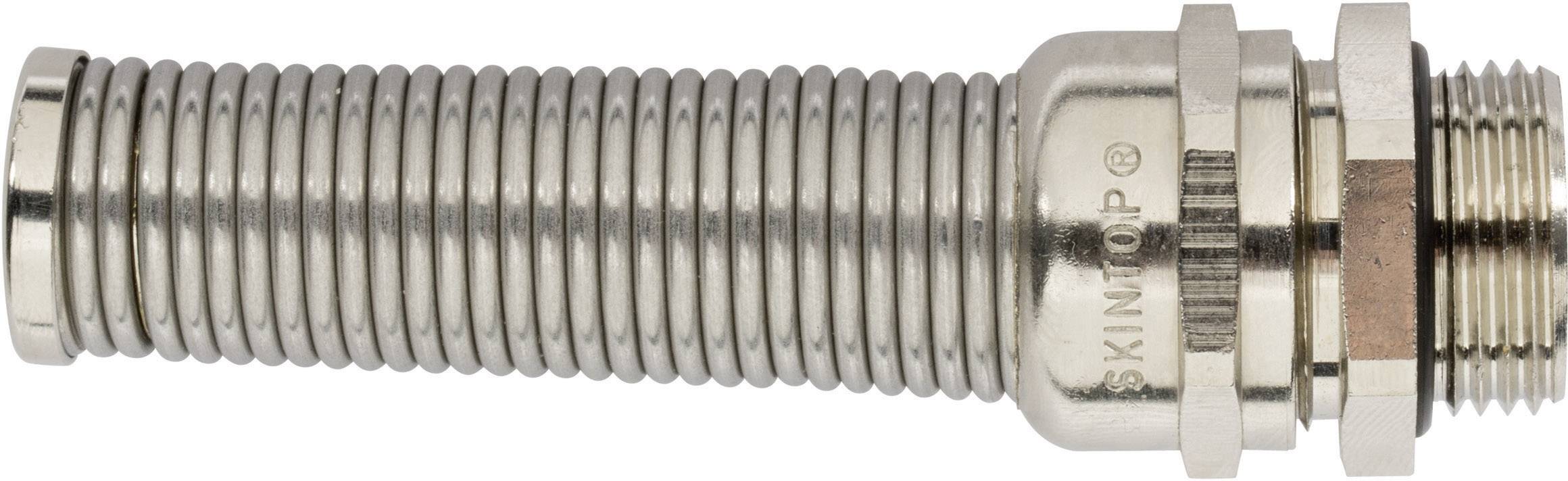 Metallisches Kabelverschraubungselement mit geripptem, zylindrischem Körper und Schraubverbindung zur sicheren Fixierung von Kabeln.