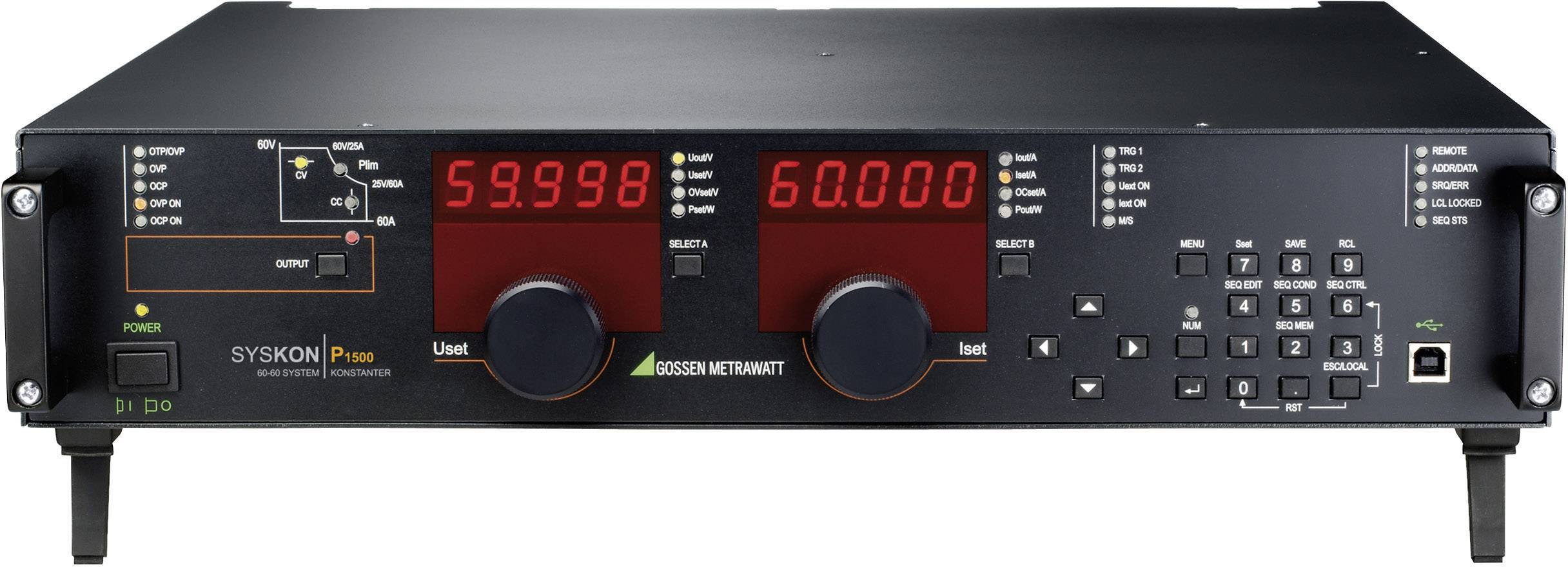 Elektronisches Prüfgerät mit digitalen Anzeigen und Bedienelementen; zeigt '59.998' und '60.000' an, verwendet zur Analyse elektrischer Parameter.