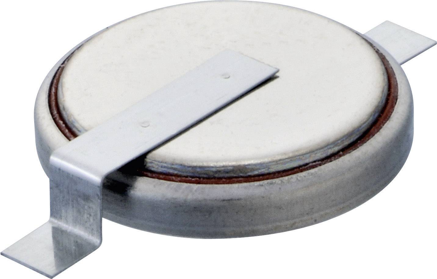 Ein runder Thermoschalter mit Metallgehäuse und zwei flachen Anschlusslaschen.