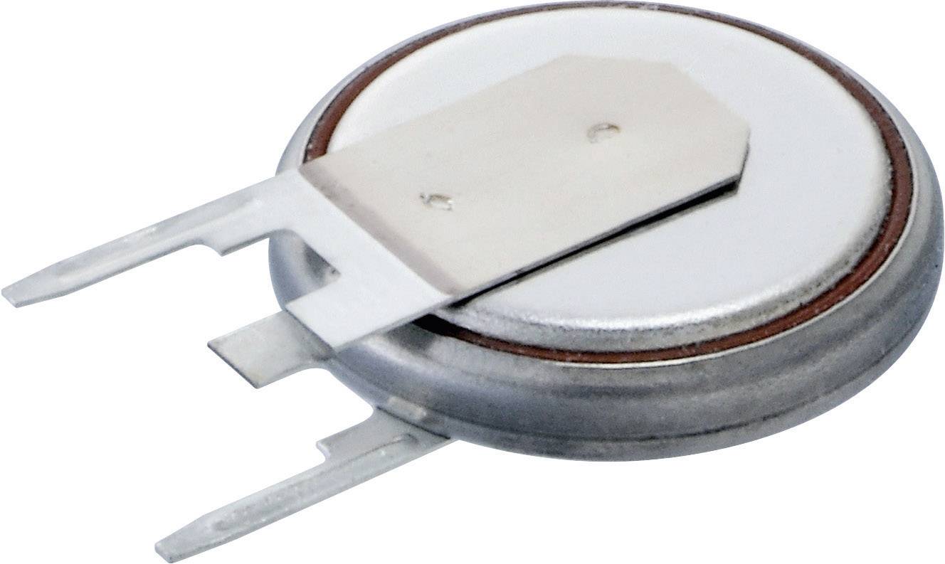 Knopfzellenbatterie mit zwei Metalllaschen für Elektrogeräte.