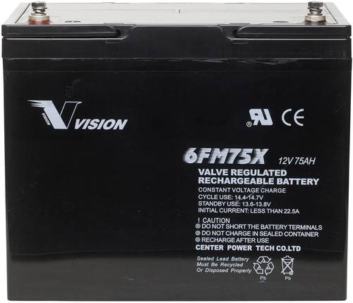 FM-Serie 6FM75TX Solarakku 12V 75Ah Blei-Vlies (AGM) (B x H x T) 258 x 206 x 166mm M6-S