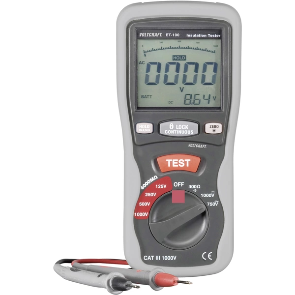 VOLTCRAFT ET-100 Isolationsmessgerät 125 V, 250 V, 500 V, 1000V 400 MΩ VOLTCRAFT ET-100 Isolationsmessgerät 125 V, 250 V, 500 V, 1000V 400 MΩ