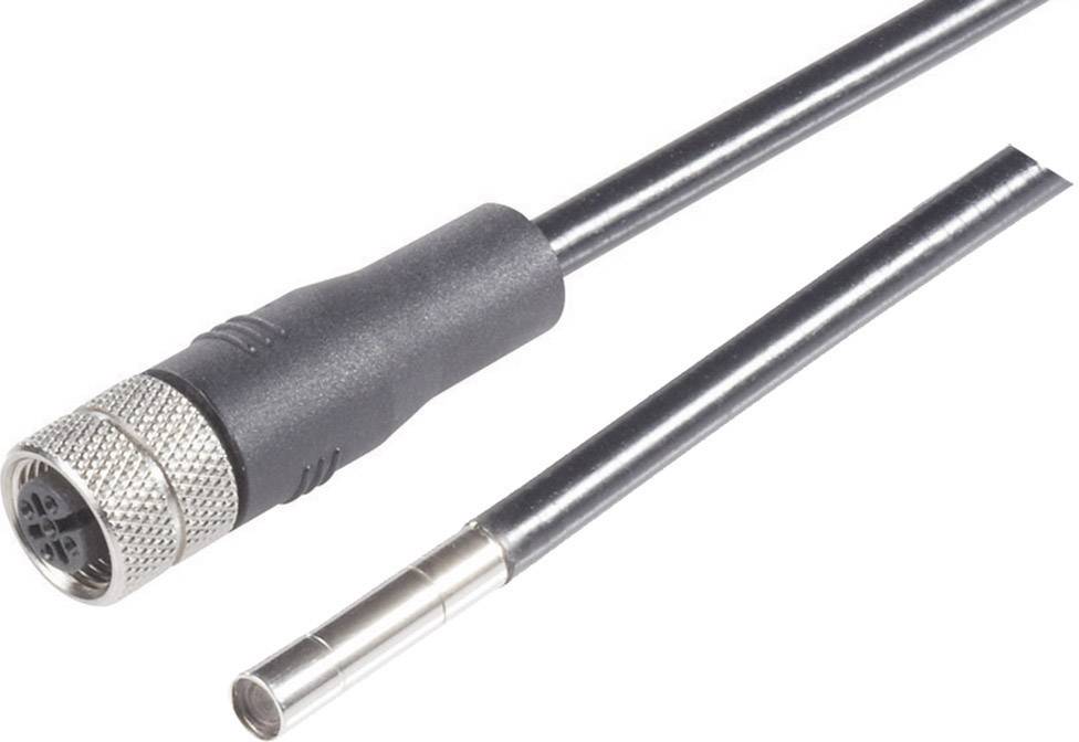 Ein schwarzes Kabel mit rundem Stecker und Metallspitze, möglicherweise für elektronische Geräte oder Sensoren geeignet.