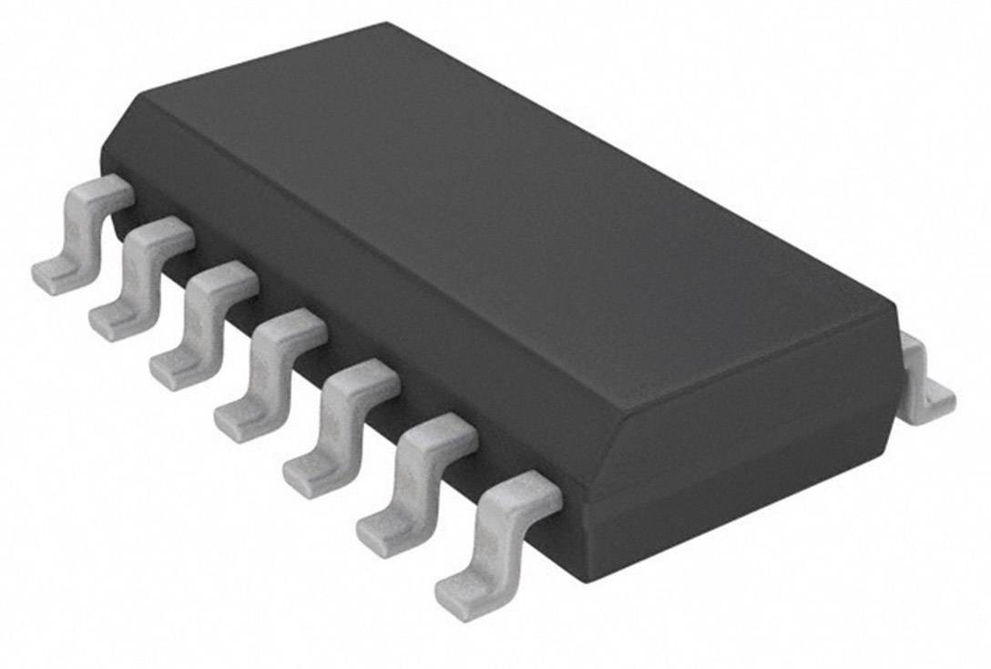 Ein schwarzer IC-Chip mit acht Metallanschlüssen auf jeder Seite, typisch für elektronische Schaltungen.