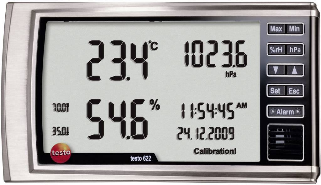 Ein digitales Messgerät zeigt '23,4°C', '54,6%' Luftfeuchtigkeit und '1023,6 hPa' Druck. Datum '24.12.2009', Uhrzeit '11:54:45 AM'.