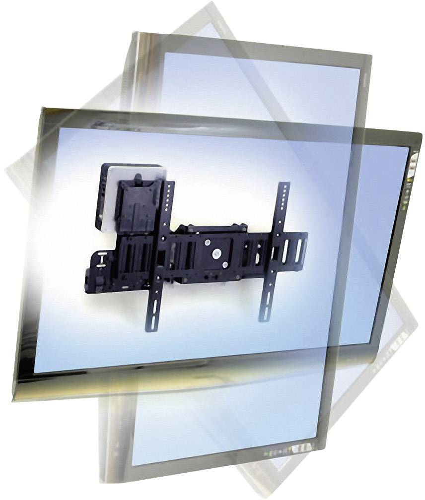 Monitorhalterung mit drehbarem und neigbarem Design, gezeigt in verschiedenen Positionen, um Flexibilität und Anpassungsfähigkeit darzustellen.