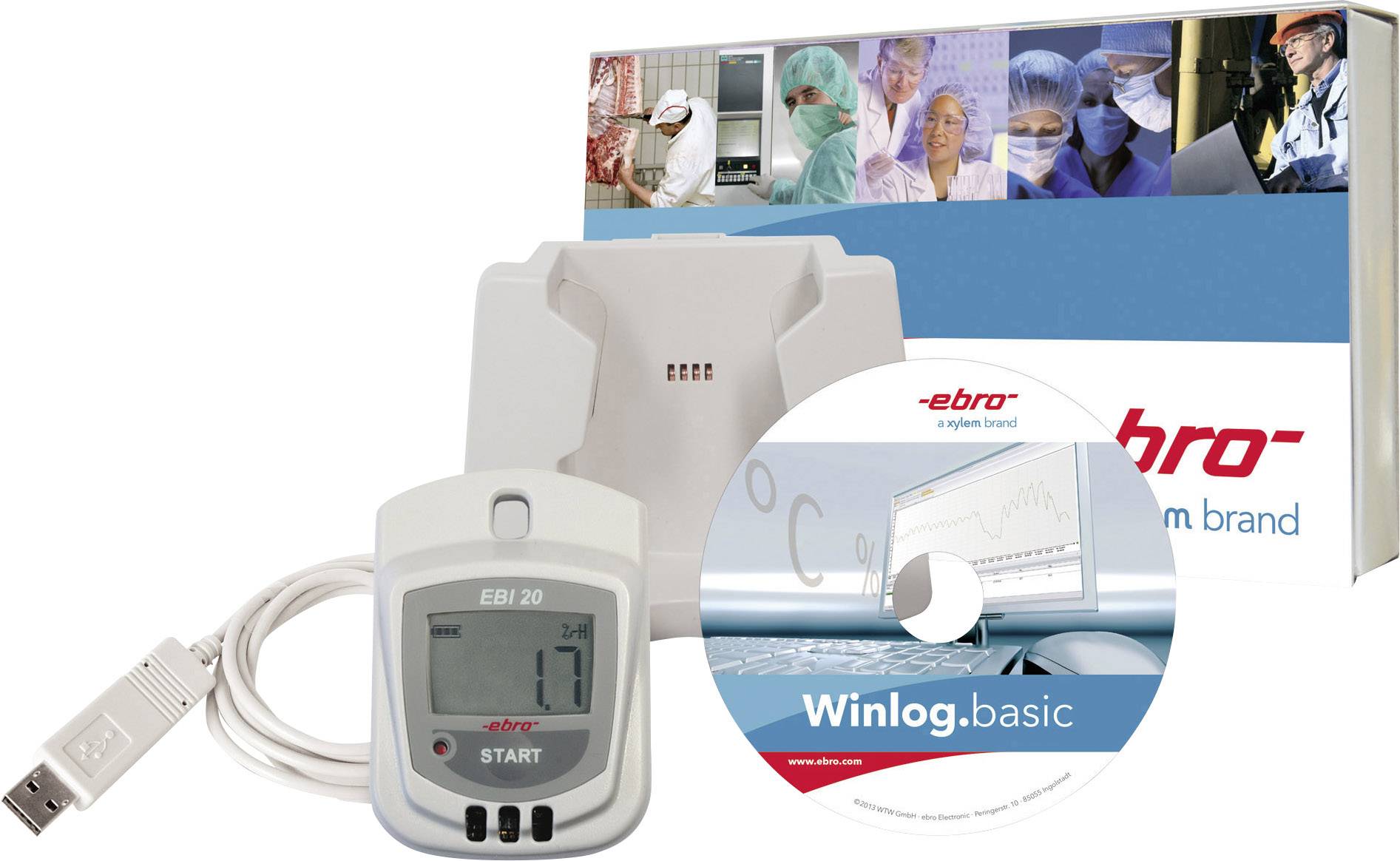 Ebro 1601-0048-Z EBI 20-TH1-Set Multi-Datenlogger Messgröße Luftfeuchtigkeit, Temperatur -30 bis +70°C 0 bis 100% rF