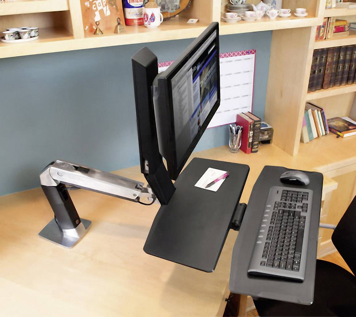 Ergotron Monitor-Tischhalterung WorkFit-A 1 Display(s) 25,4 cm (10") - 61 cm (24") Schwarz, Aluminium (poliert) Höhenverstellbar, Tastaturablage