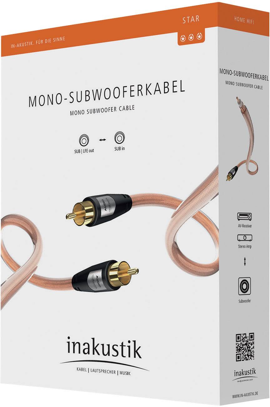 Inakustik 00308231 Cinch Audio Anschlusskabel [1x Cinch-Stecker - 1x Cinch-Stecker] 3.00 m Transparent vergoldete Steckkontakte