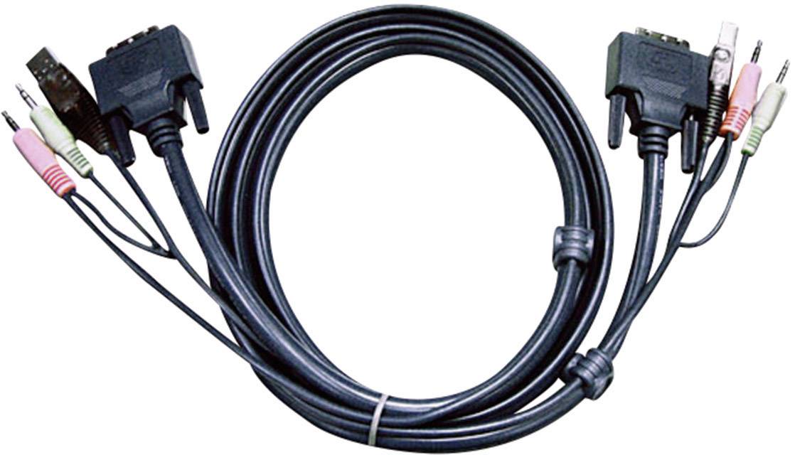 Ein VGA-Kabel mit mehreren Audiosteckern an beiden Enden, geeignet für die Verbindung von Computerbildschirmen und Audioquellen.