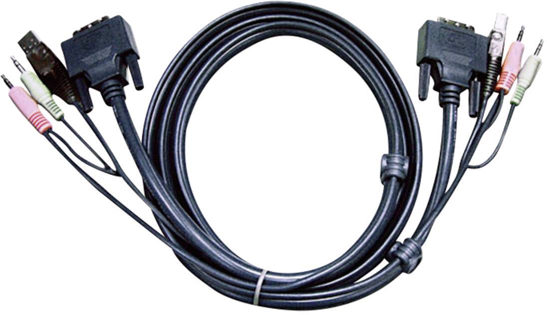 ATEN KVM Anschlusskabel [2x Klinkenstecker 3.5 mm, DVI-Stecker 24+1pol., USB 2.0 Stecker A - 2x Klinkenstecker 3.5 mm, DVI-Stecker 24+1pol., USB