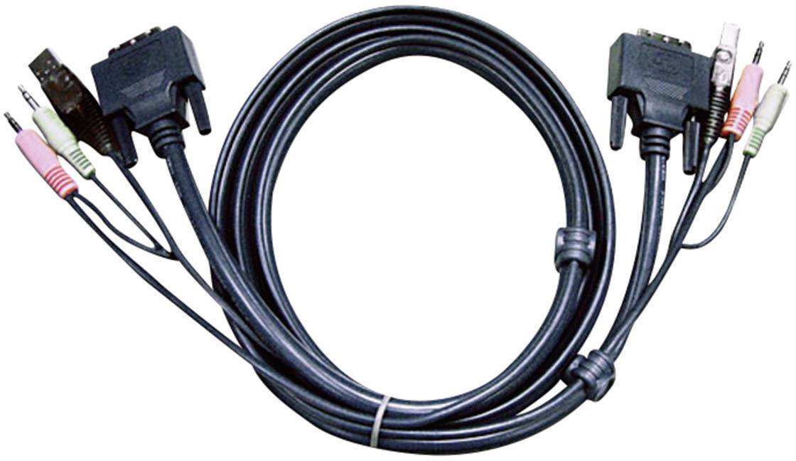 ATEN KVM Anschlusskabel [2x Klinkenstecker 3.5 mm, DVI-Stecker 24+1pol., USB 2.0 Stecker A - 2x Klinkenstecker 3.5 mm