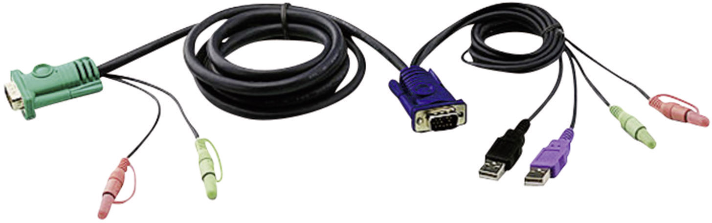ATEN KVM Anschlusskabel [2x Klinkenstecker 3.5 mm, USB 1.1 Stecker A, VGA-Stecker - 2x Klinkenstecker 3.5 mm, SPHD-15-Stecker] 3.00 m Schwarz