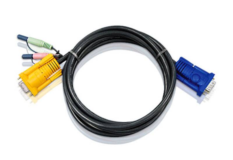 ATEN KVM Anschlusskabel [1x VGA-Stecker, Klinkenstecker 3.5mm - 1x VGA-Buchse, Klinkenstecker 3.5 mm] 5.00m Schwarz