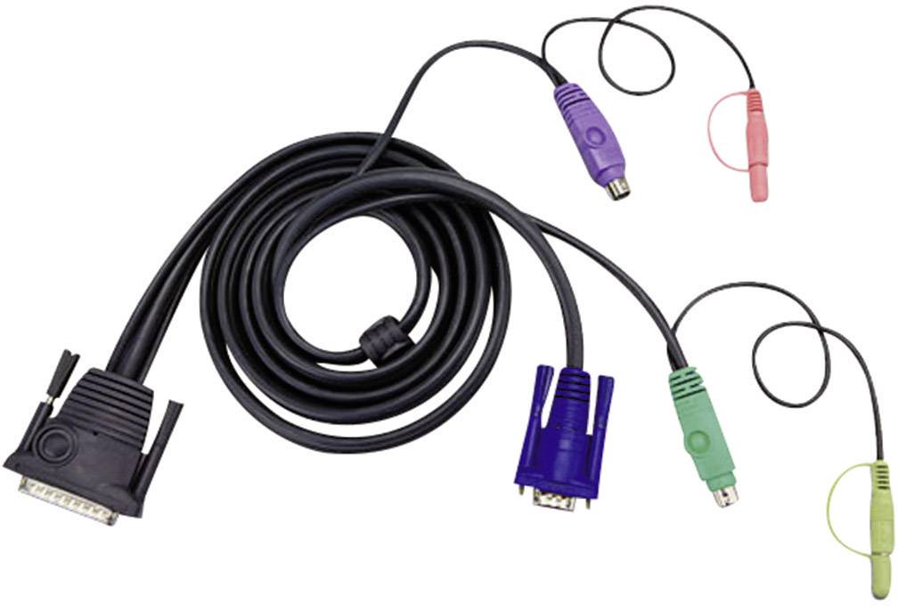 ATEN KVM Anschlusskabel [2x Klinkenstecker 3.5 mm, PS/2-Stecker, VGA-Stecker - 1x D-SUB-Stecker 25pol.] 10.00 m Schwarz