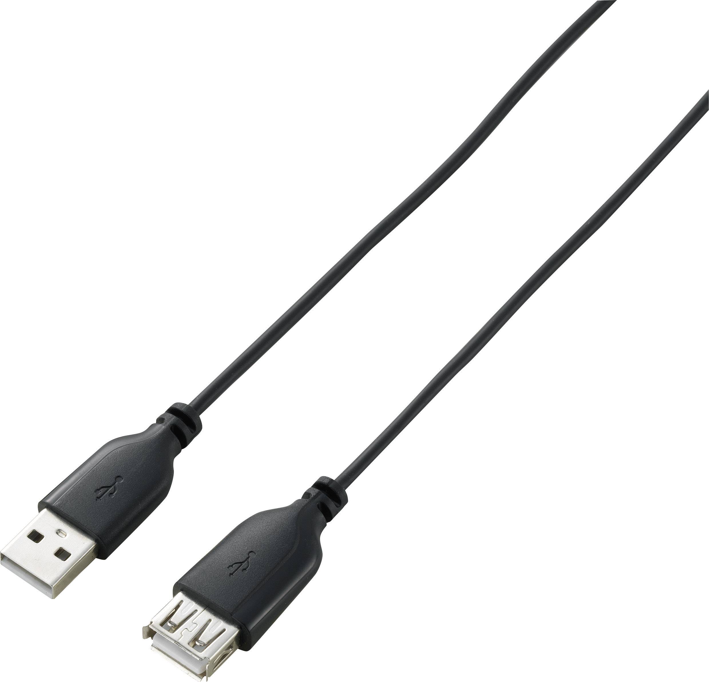 Schwarzes USB-Verlängerungskabel mit männlichem und weiblichem Anschluss, geeignet zur Verbindung oder Verlängerung von USB-Geräten.