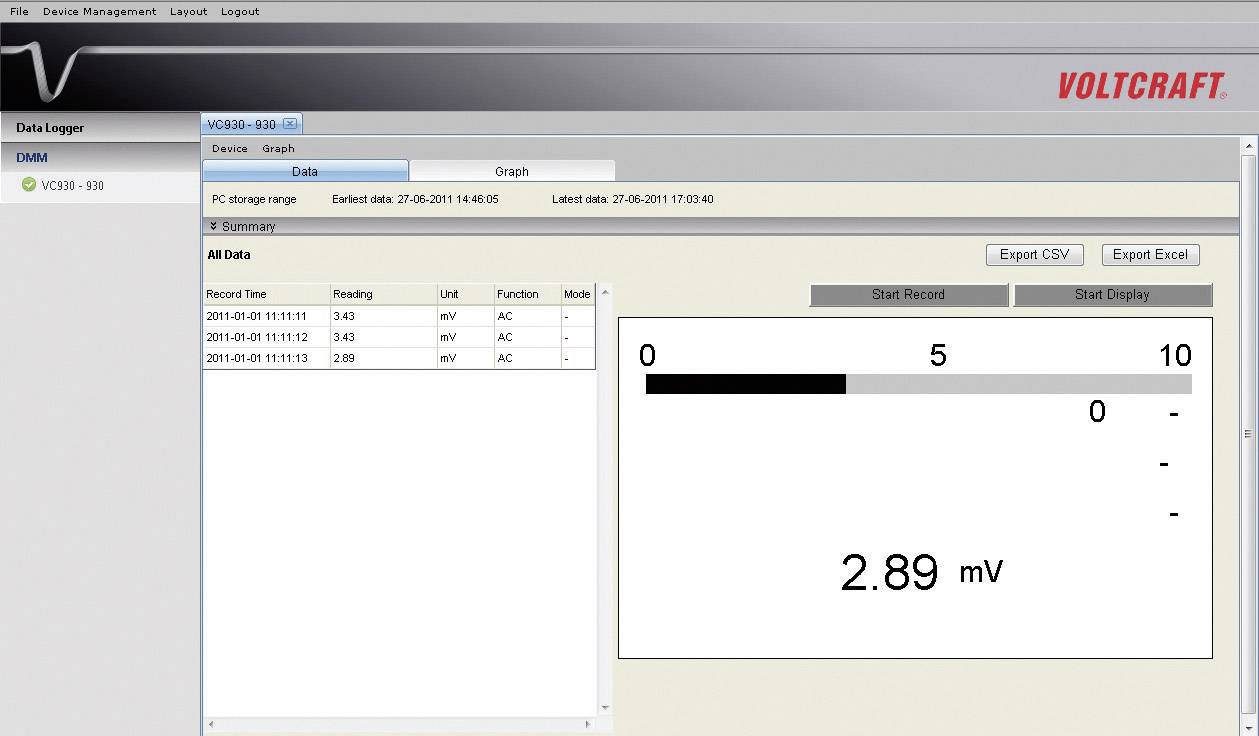 VOLTCRAFT VC950 Hand-Multimeter digital Datenlogger CAT III 1000 V, CAT IV 600V Anzeige (Counts): 100000