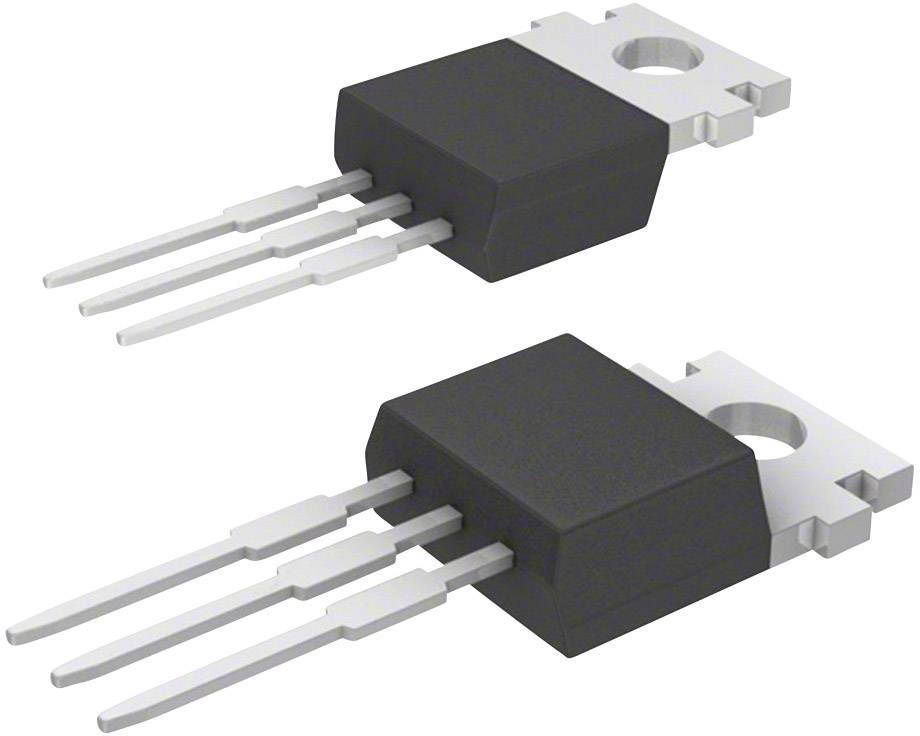 Zwei elektronische Bauteile, ähnlich geformt, mit drei Anschlüssen und rechteckigem Gehäuse. Vermutlich Transistoren oder ähnliche Komponenten.