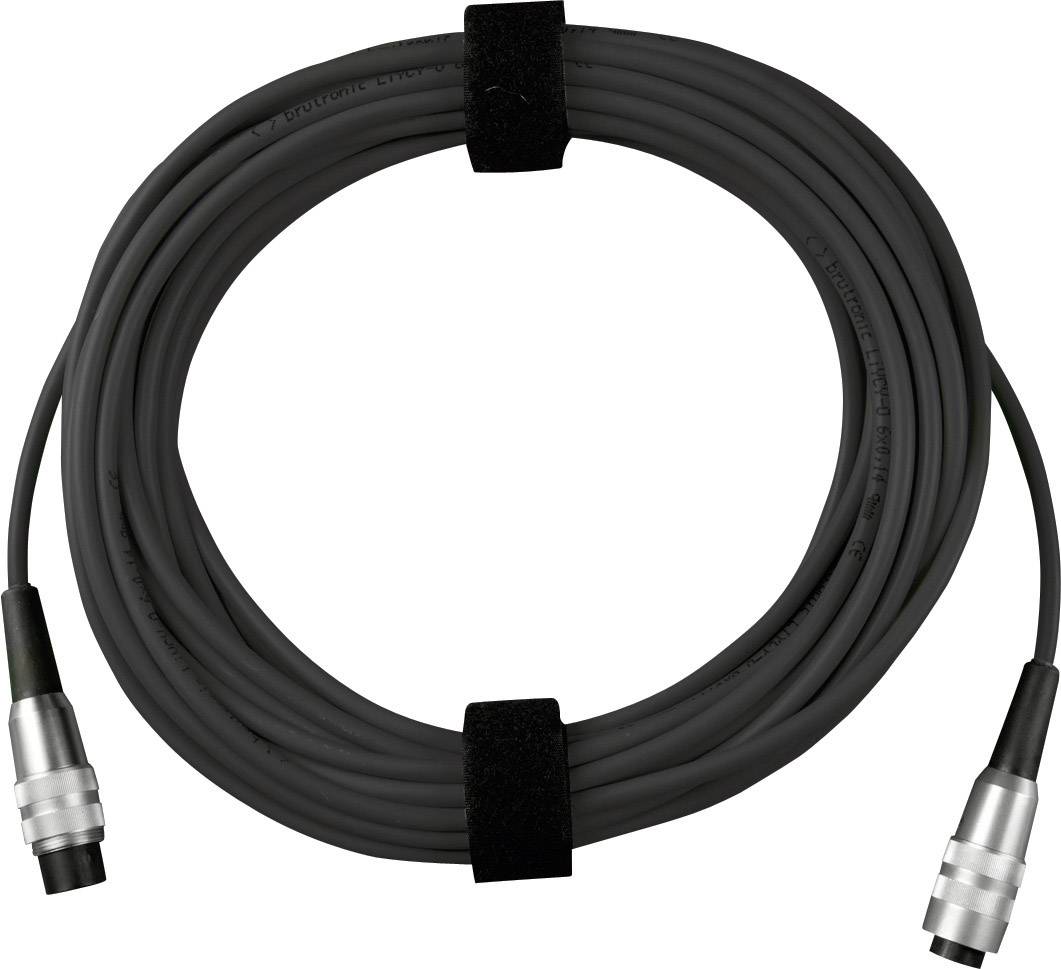 Ein langes, schwarzes Audiokabel mit einem XLR-Stecker an jedem Ende, aufgerollt und mit einem Klettverschluss gesichert.