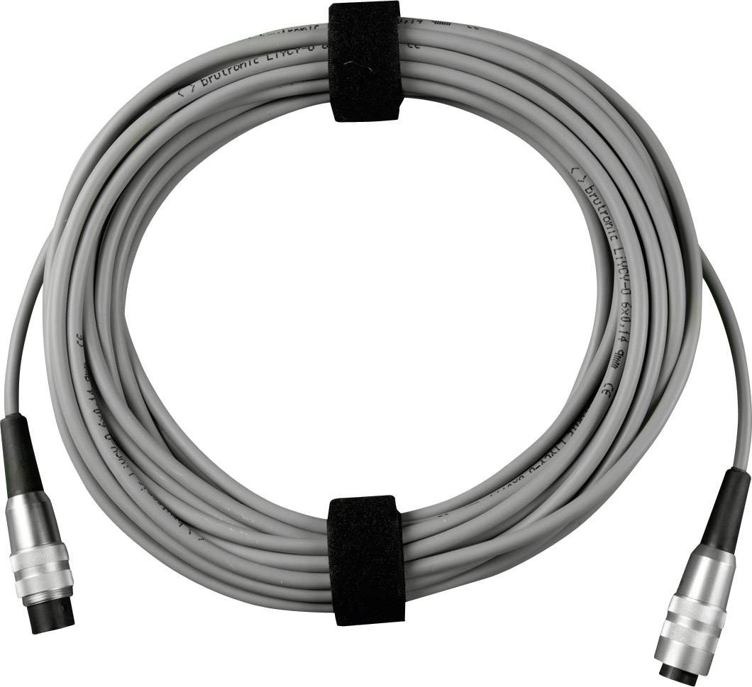 Ein graues XLR-Kabel mit schwarzen Steckverbindern, aufgewickelt und mit einem Klettband gesichert.