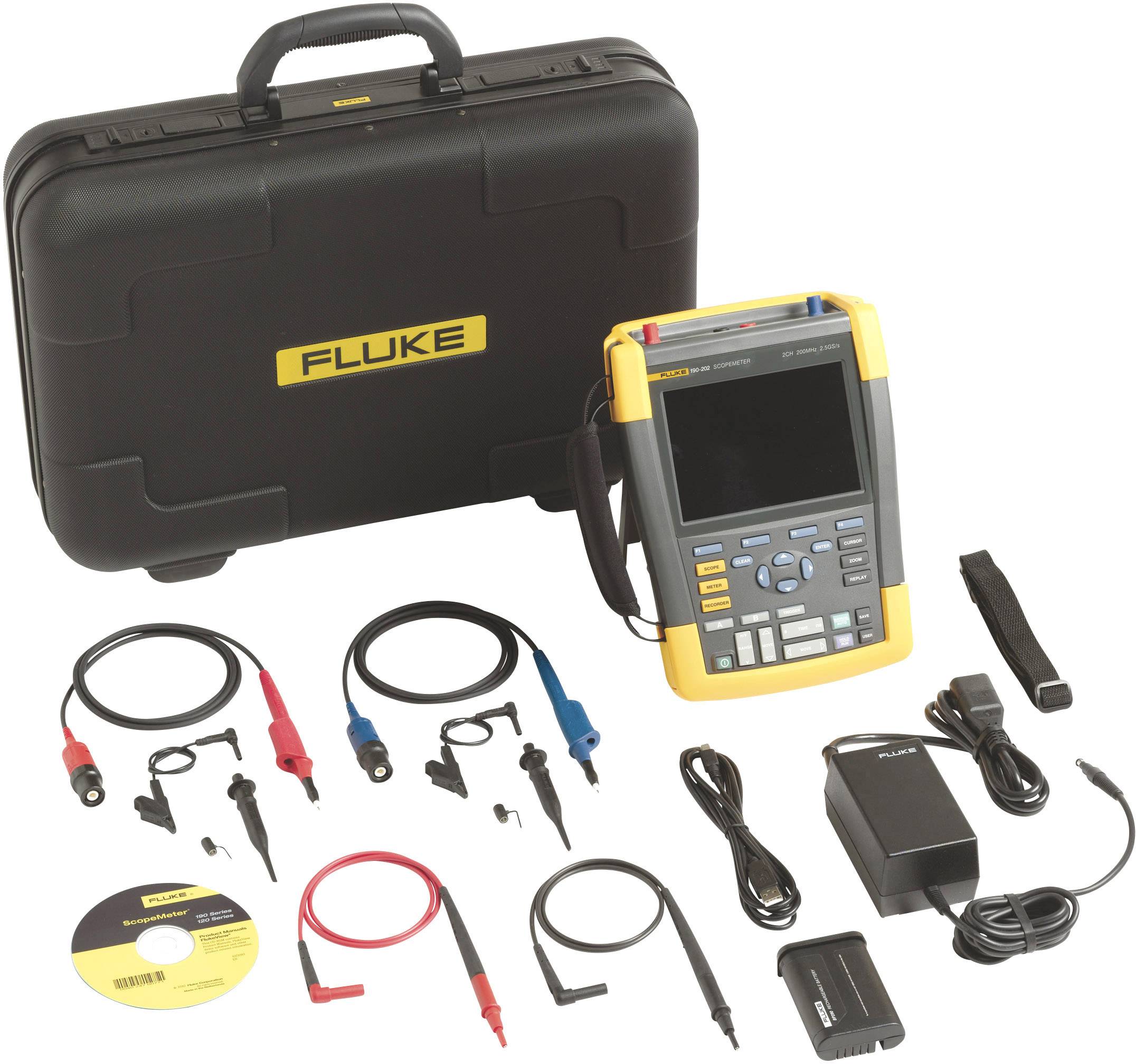 Fluke 190-202/S Hand-Oszilloskop (Scope-Meter) 200MHz 2-Kanal 2.5 GSa/s 10 kpts 8 Bit Digital-Speicher (DSO), Komponententest