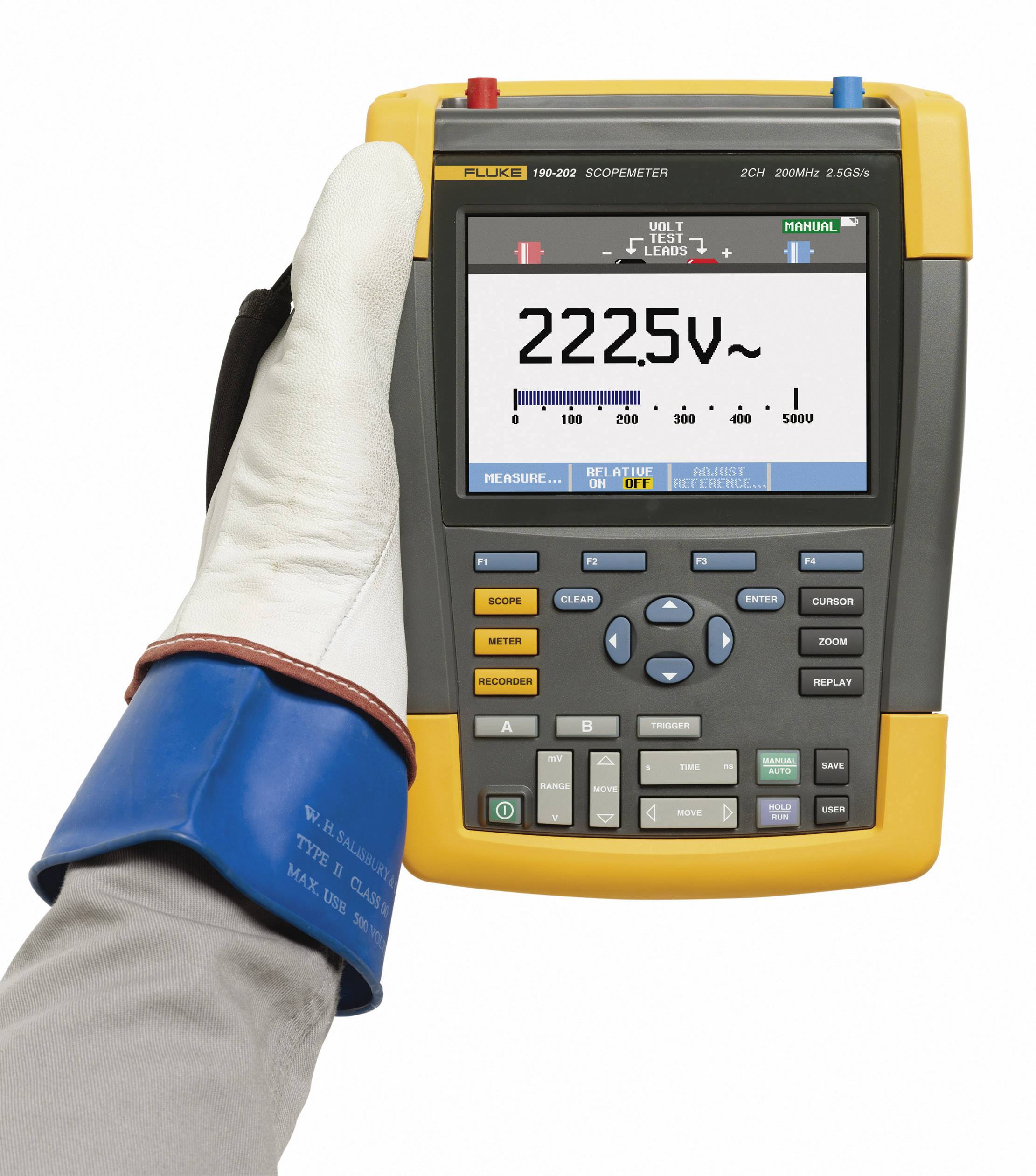 Fluke 190-202 Hand-Oszilloskop 200 MHz 2-Kanal 2.5 GSa/s 10 kpts 8 Bit Digital-Speicher (DSO), Komponententest, Multimeter-Funktionen 1 St.