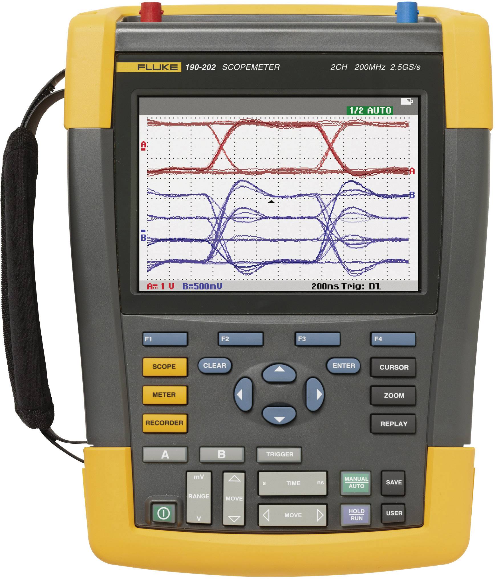 Fluke 190-202 Hand-Oszilloskop 200 MHz 2-Kanal 2.5 GSa/s 10 kpts 8 Bit Digital-Speicher (DSO), Komponententest, Multimeter-Funktionen 1 St.
