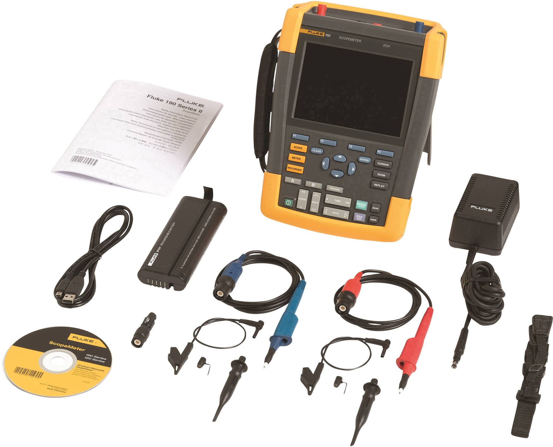 Fluke 190-202 Hand-Oszilloskop 200 MHz 2-Kanal 2.5 GSa/s 10 kpts 8 Bit Digital-Speicher (DSO), Komponententest, Multimeter-Funktionen 1 St.