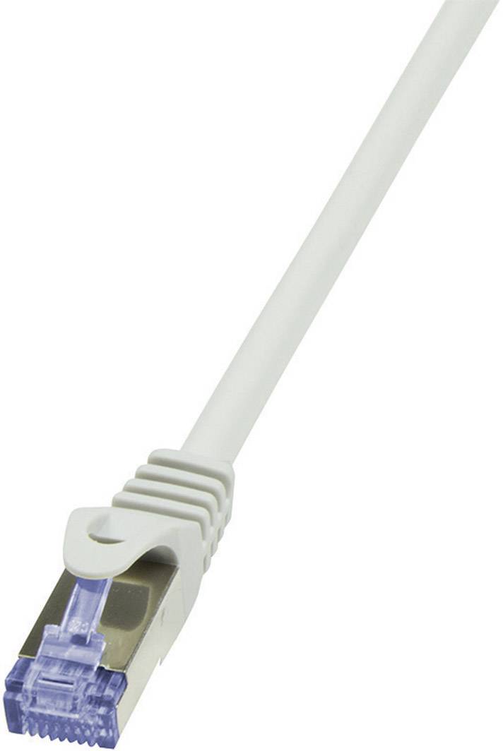 Ein graues Ethernet-Kabel mit einem RJ45-Stecker; dient zur Verbindung von Geräten in einem Computernetzwerk.