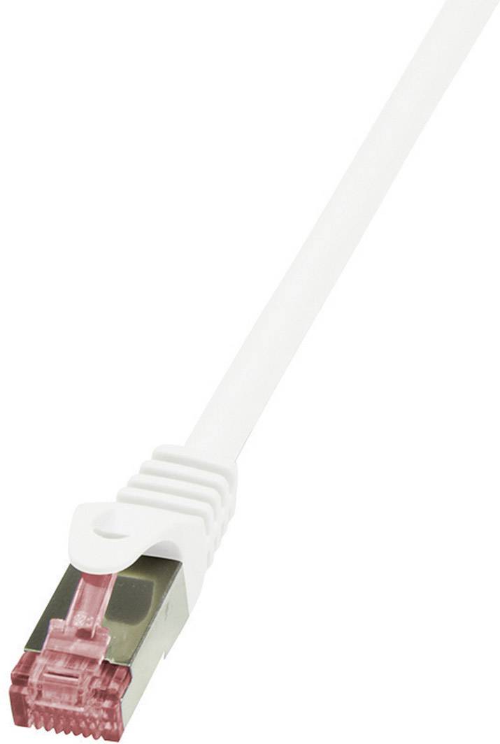 Ein weißes Ethernet-Kabel mit einem roten RJ45-Stecker zeigt den Anschlussbereich. Es dient der Netzwerkverbindung.