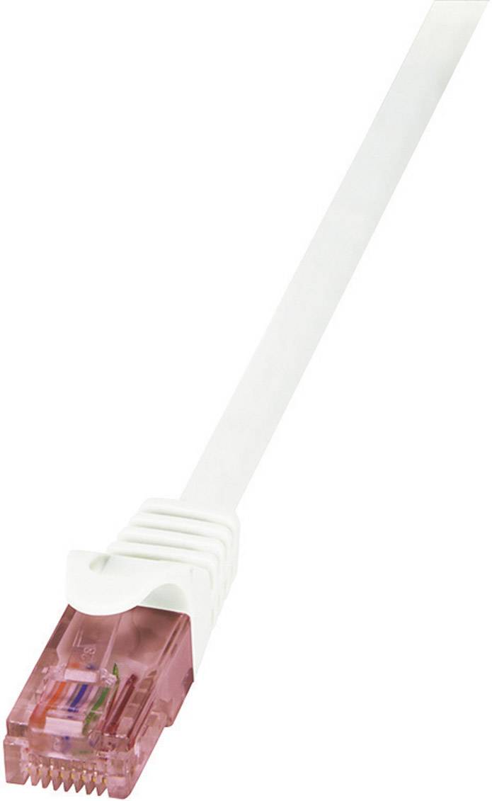 Ein einzelnes Ethernet-Kabel mit rotem Stecker, meist für Netzwerkverbindungen verwendet.