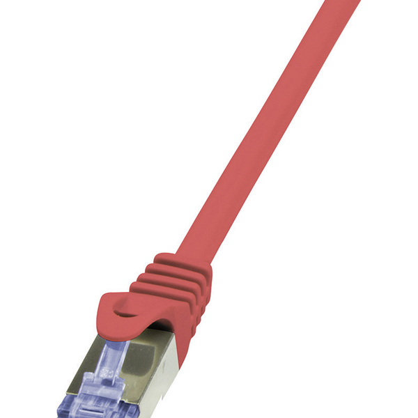 LogiLink CQ3014S RJ45 Netzwerkkabel, Patchkabel CAT 6a S/FTP 0.25m Rot Flammwidrig, mit Rastnasenschutz