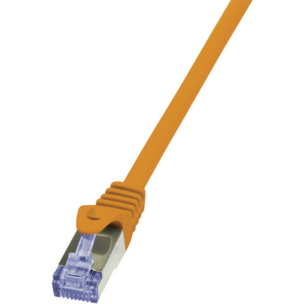 LogiLink CQ3018S RJ45 Netzwerkkabel, Patchkabel CAT 6a S/FTP 0.25m Orange Flammwidrig, mit Rastnasenschutz