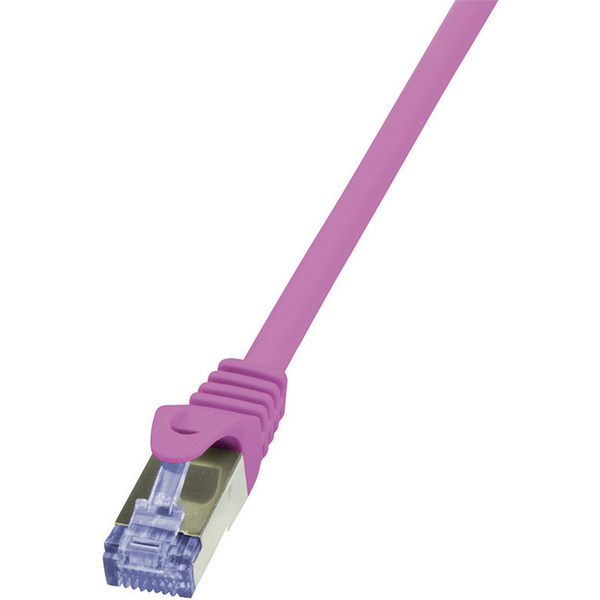 LogiLink CQ3029S RJ45 Netzwerkkabel, Patchkabel CAT 6a S/FTP 0.50 m Pink Flammwidrig, mit Rastnasen