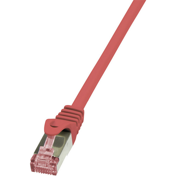 LogiLink CQ2014S RJ45 Netzwerkkabel, Patchkabel CAT 6 S/FTP 25.00cm Rot Flammwidrig, mit Rastnasenschutz