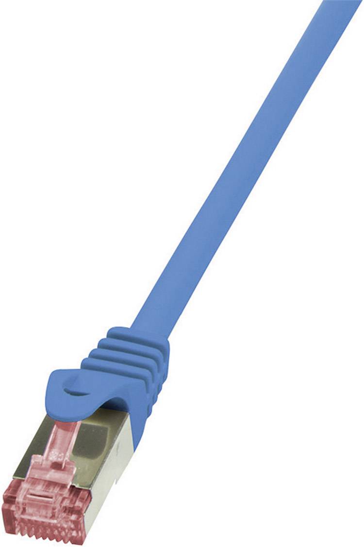 Blaues Ethernet-Kabel mit rotem RJ45-Stecker, das zur Netzwerkverbindung genutzt wird.