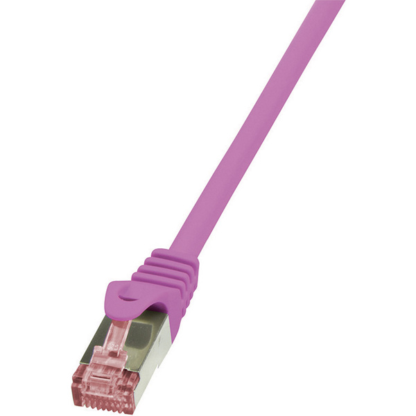 LogiLink CQ2029S RJ45 Netzwerkkabel, Patchkabel CAT 6 S/FTP 0.50m Pink Flammwidrig, mit Rastnasenschutz