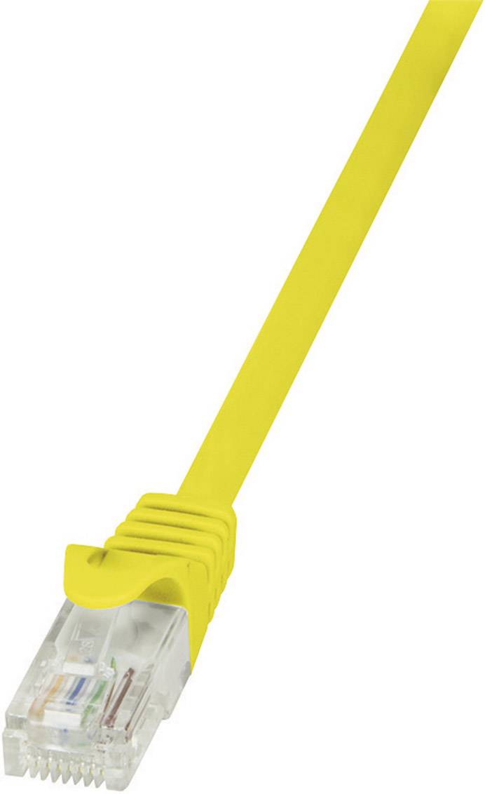 Gelbes Ethernet-Kabel mit transparentem Stecker, zeigt Netzwerkverbindungszubehör.