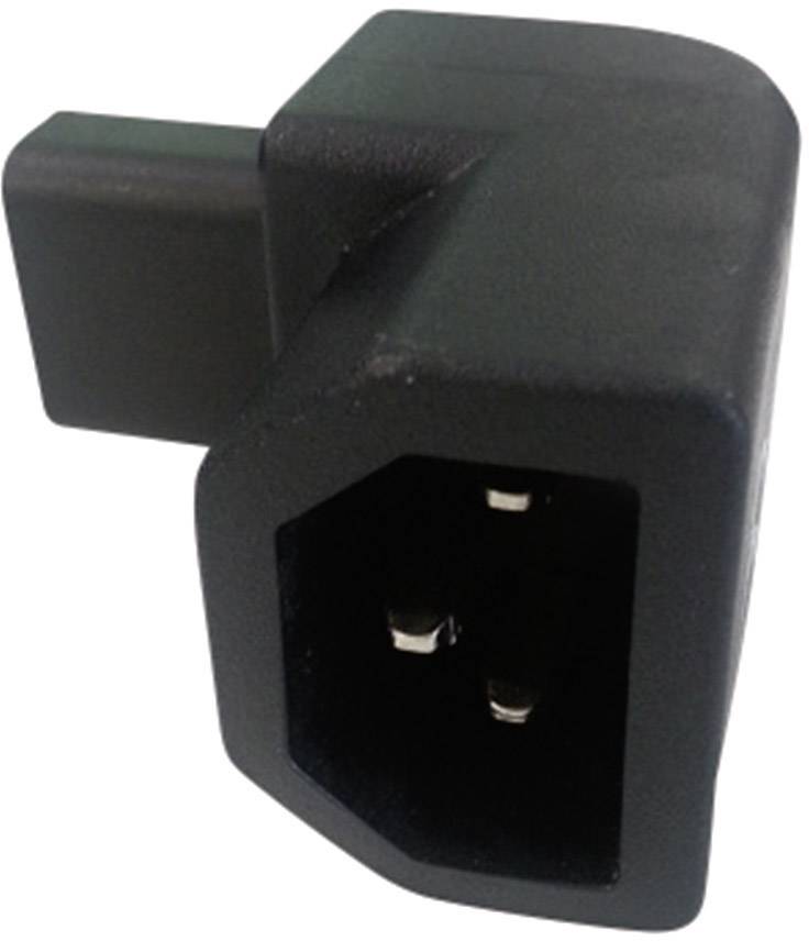 Schwarzer IEC-C13-Steckeradapter in L-Form, geeignet für Elektrogeräte und Netzteile, zeigt männliche und weibliche Anschlüsse.