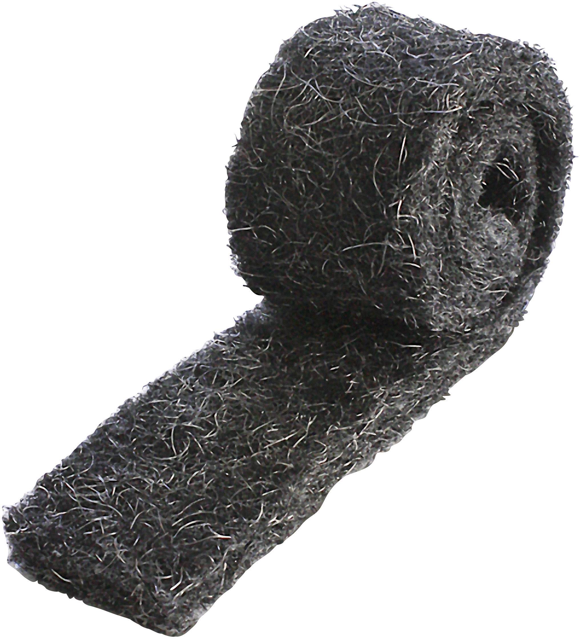 Eine Rolle schwarzes Stahlwolle-Polierpad, das zur Reinigung oder Oberflächenbearbeitung verwendet wird.