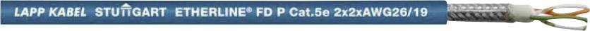 Ein Kabel mit der Aufschrift 'LAPP KABEL STUTTGART ETHERLINE FD P CAT.6A 22 AWG 2019', zeigt eine mehradrige Netzwerkverkabelung.