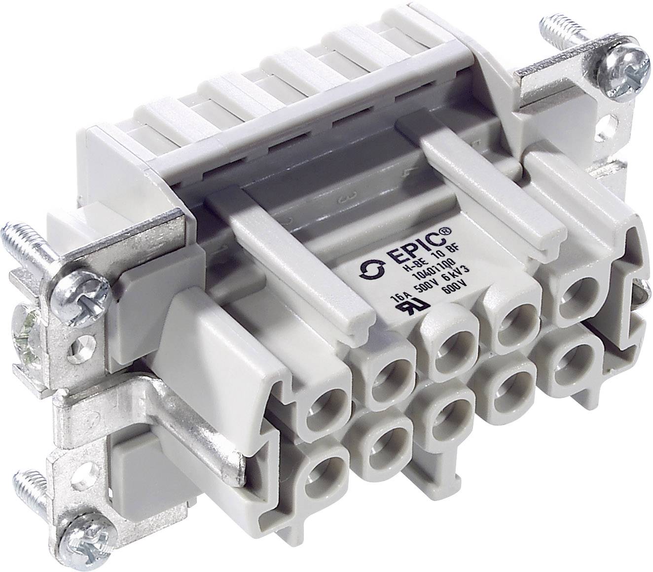 Industrie-Kabelstecker mit 16 Anschlüssen, 500V, 16A. Markenlogo und technische Spezifikationen auf der Vorderseite abgebildet.