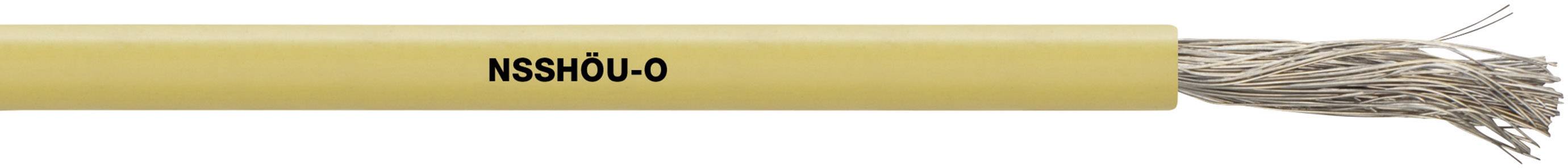 Ein gelbes Kabel mit der Aufschrift 'NSSHÖU-O', das aufgeschnitten ist, um die inneren Fasern zu zeigen.
